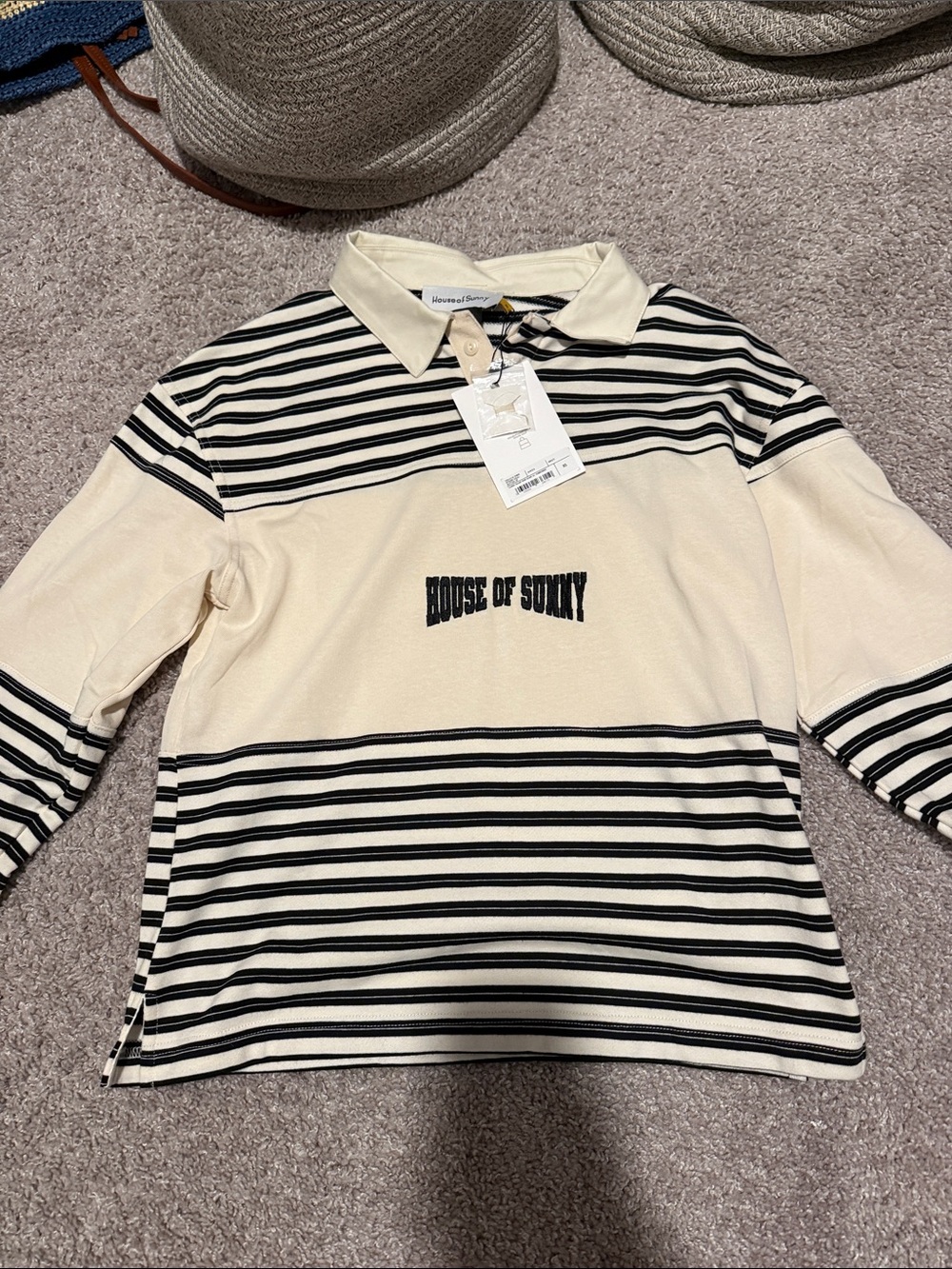 House of Sunny Kids Black & Cream Striped Polo Shirt